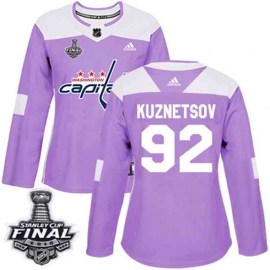 Adidas Capitals #92 Evgeny Kuznetsov Purple Authentic Fights Cancer 2018 Stanley Cup Final Women's Stitched NHL Jersey